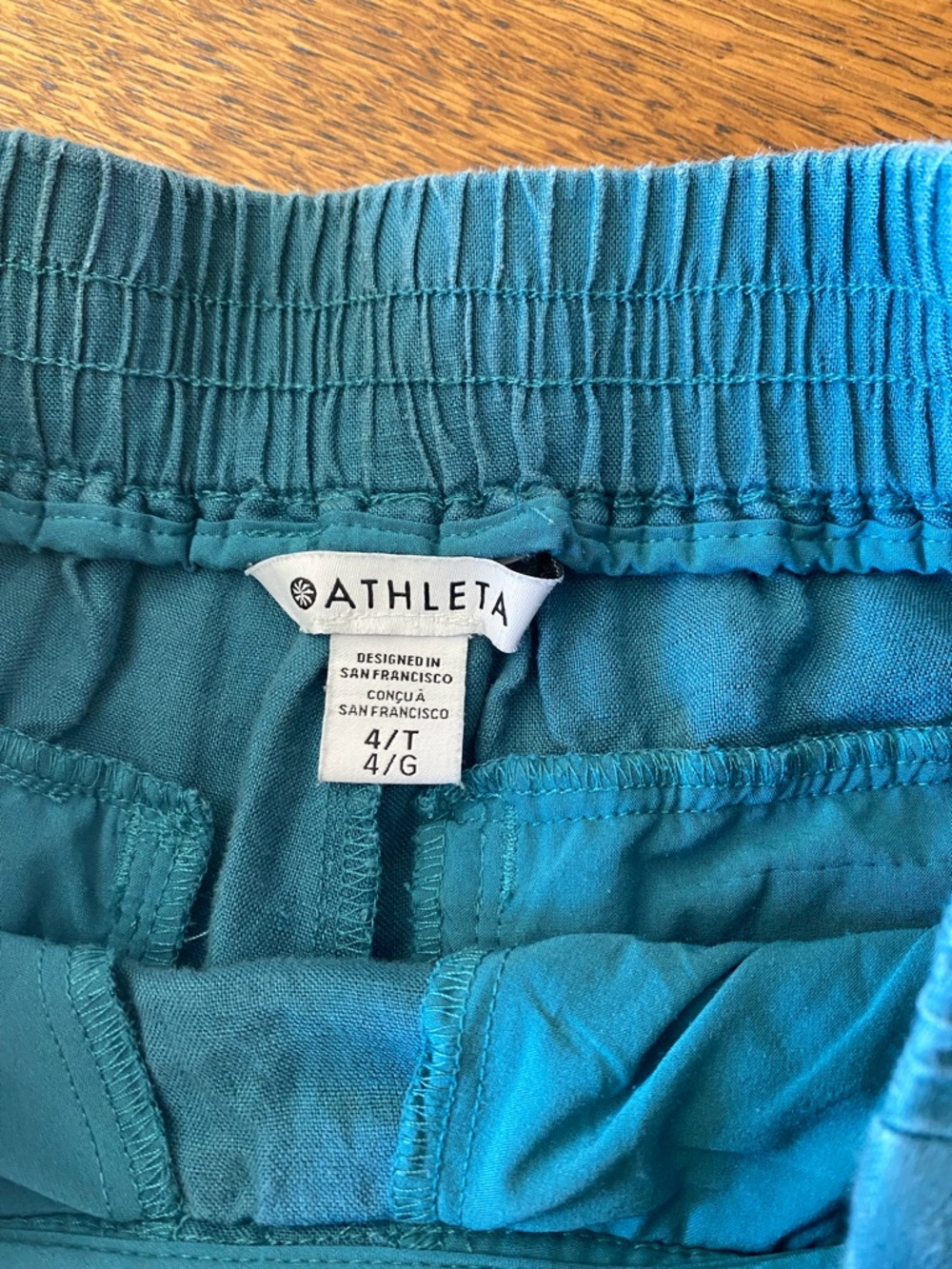 Athleta Teal Linen Wide-Leg Women’s Pants - Picture 2 of 5